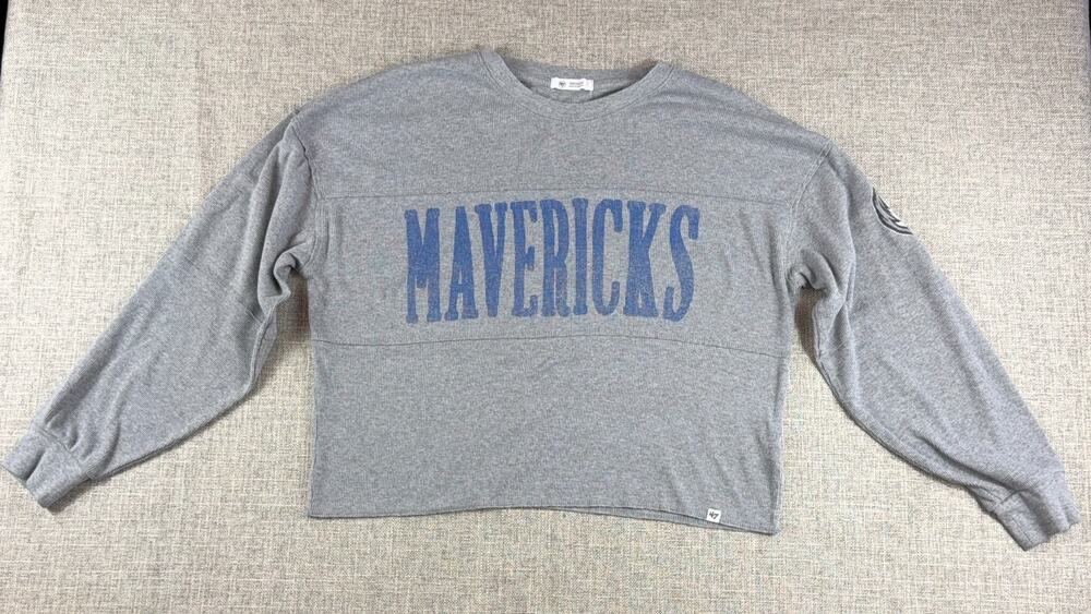 47 Brand Dallas Mavericks Crop Sweatshirt Womens M Gray Ribbed NBA Boxy
